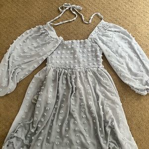 Pink blush Light Blue Textured Dot Smocked Square Neck Chiffon Maternity Dress